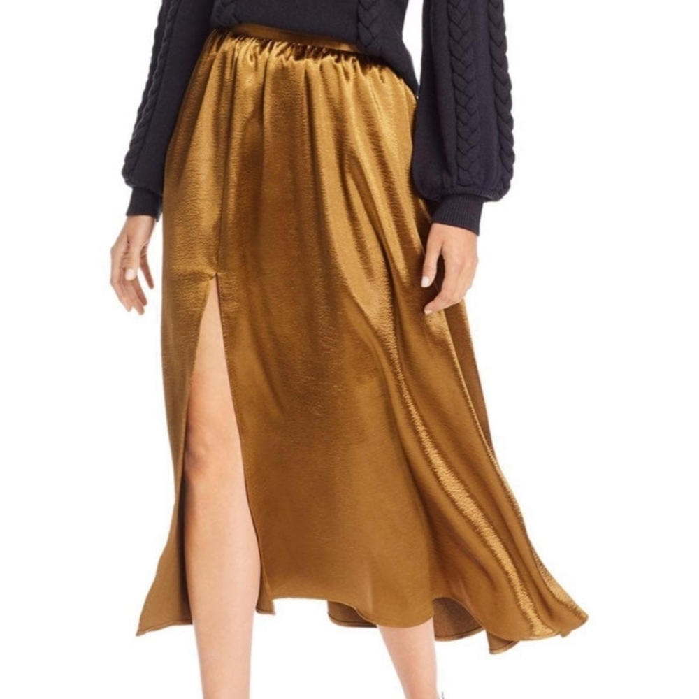Joie Metallic Copper Midi Skirt